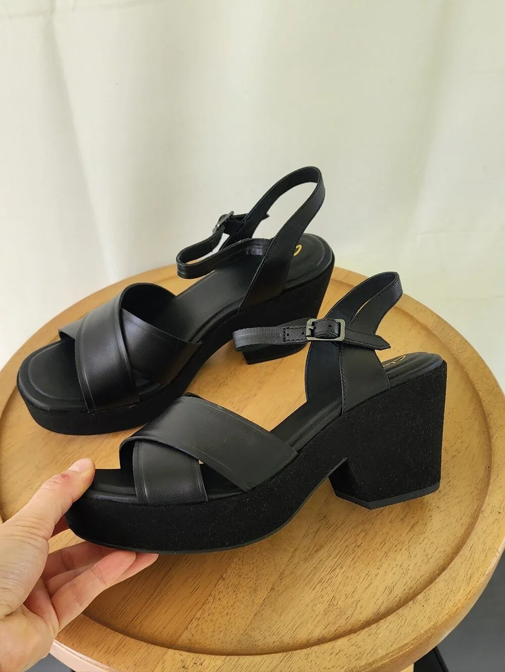 Clarks Maritsa Black Platform Block Heel Sandals Size 9